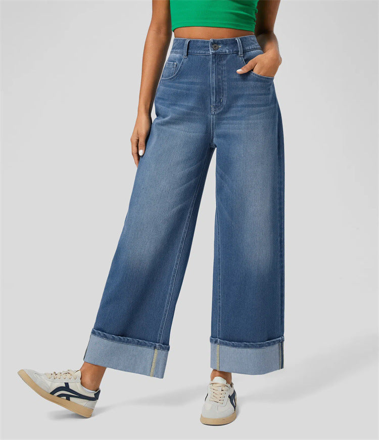 Women's High-Waisted Wide Leg Straight Jeans