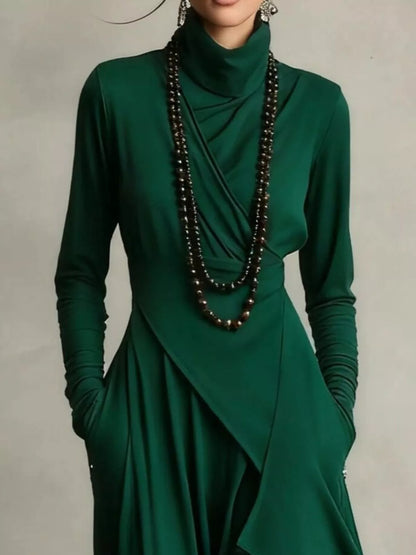 Sarah Express Women's Asymmetrical Hem Turtleneck Dress with Pockets Plus Size