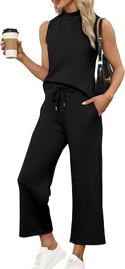 Sarah Express Women's Sleeveless Top Wide Leg Cropped Pants Two-Piece Set Matching Outfit
