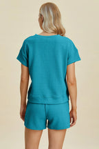 Sarah Express Women’s Plus Size Textured Top and Shorts Lounge Set
