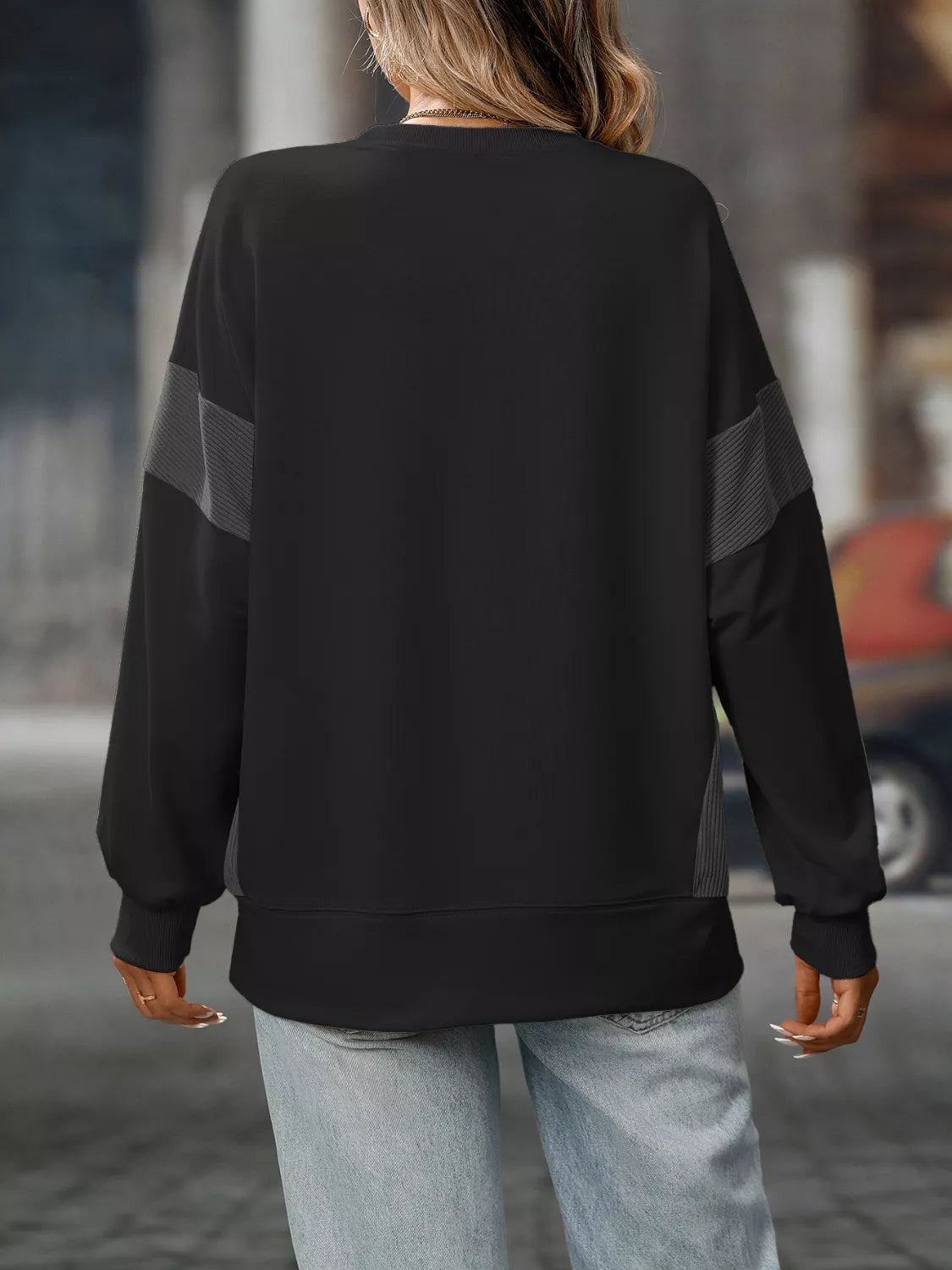 Sarah Express Women's Side Slit Round Neck Sweatshirt