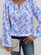 Sarah Express Women's Floral Print Keyhole Neck Blouse