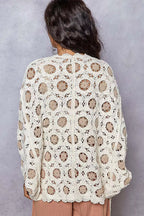 Sarah Express Women’s Openwork Chenille Cardigan with Floral Contrast V-Neck
