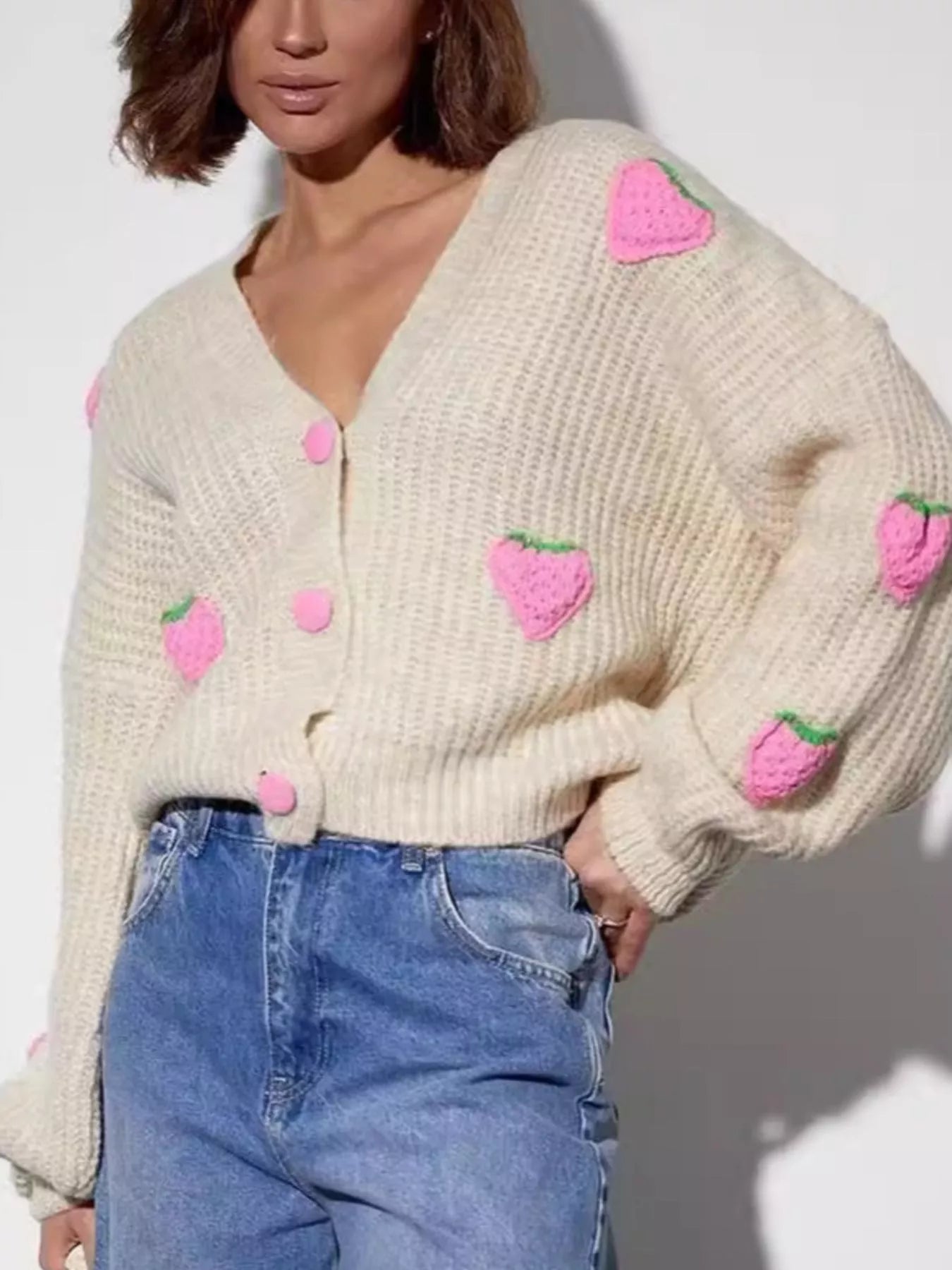 Sarah Express Women's Strawberry Button Down Cardigan