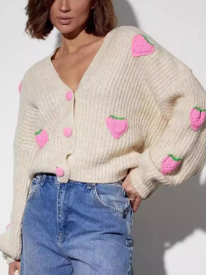 Sarah Express Women's Strawberry Button Down Cardigan