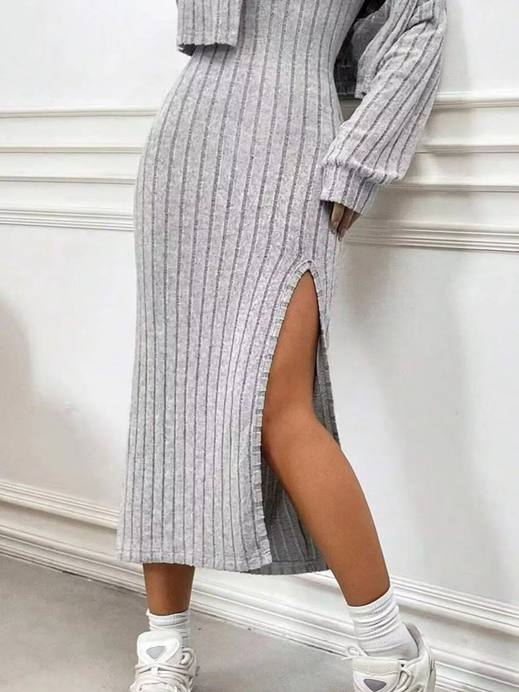 Sarah Express Women's Ribbed Knit Cami Dress & Cardigan Set - Two Piece Outfit