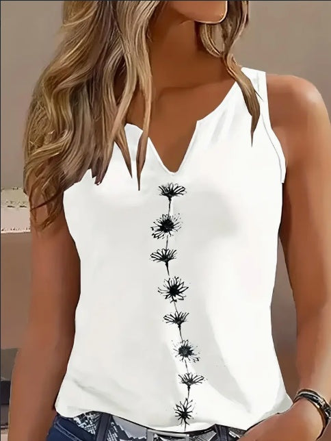Sarah Express Women's Floral Print Tank Top Notch Neck Sleeveless Summer Casual Top