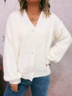 Sarah Express Women's Fuzzy Button-Up Long Sleeve Cardigan White One Size