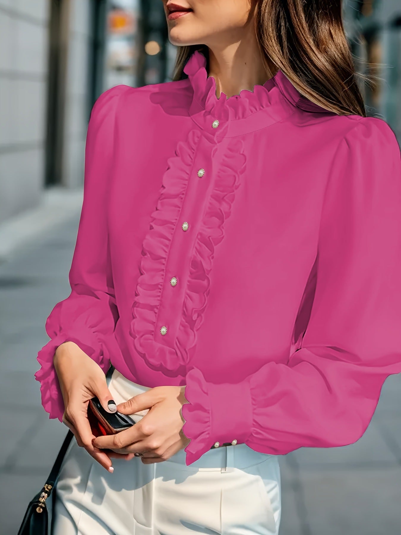 Sarah Express Women's Ruffled Cardigan Shirt Long Sleeve Button Front