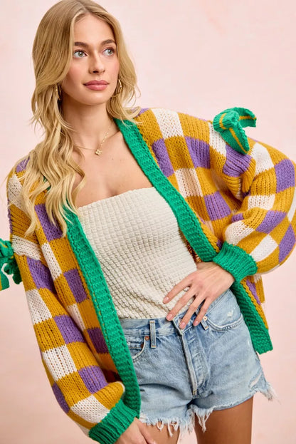 Sarah Express Women's Mardi Gras Checkerboard Front Open Cardigan