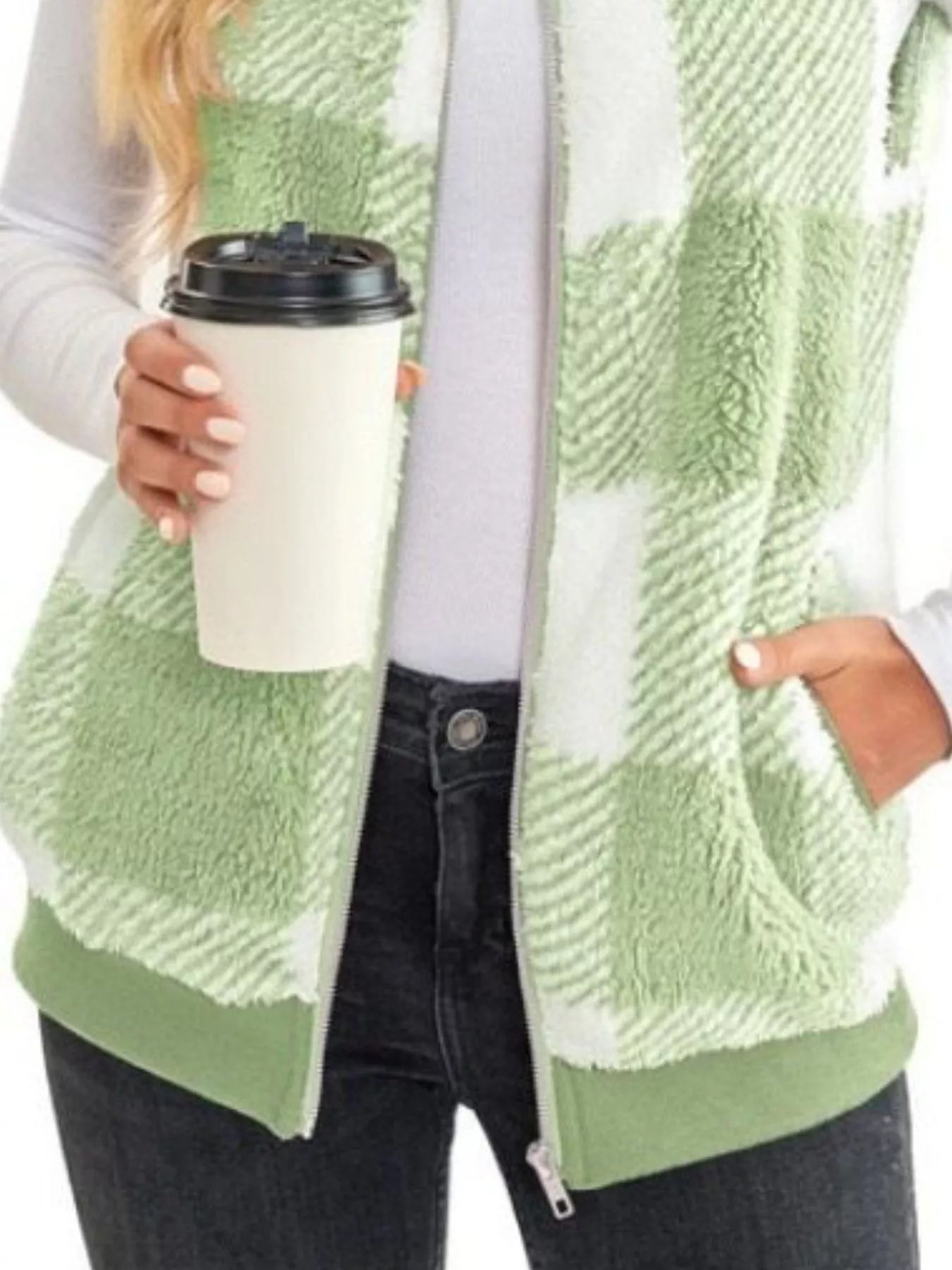 Sarah Express Women's Color Block Zip Up Vest Coat Plus Size