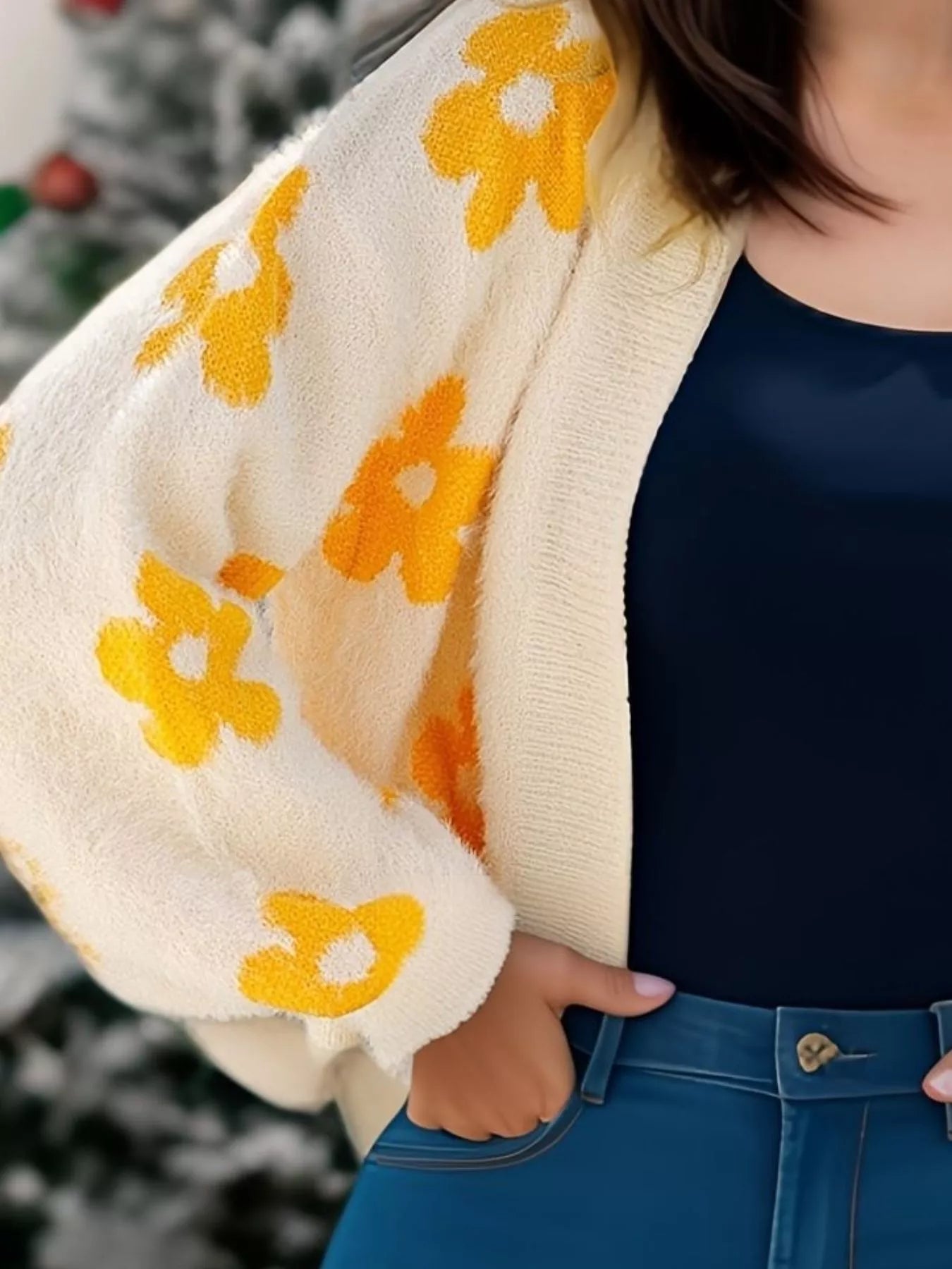 Sarah Express Women's Floral Open Front Cardigan