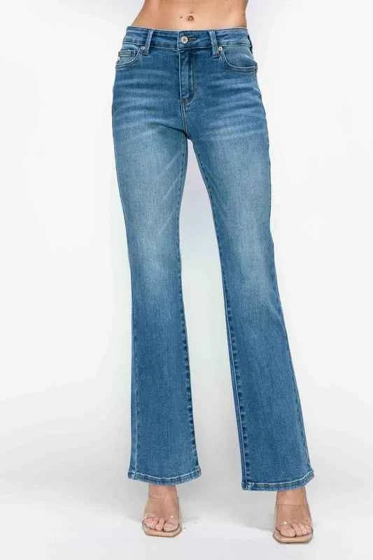 Sarah Express Women's Cat's Whiskers Mid Rise Bootcut Jeans - Stretch Denim