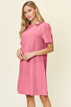 Sarah Express Women’s Plus Size Textured Collared Short Sleeve Dress
