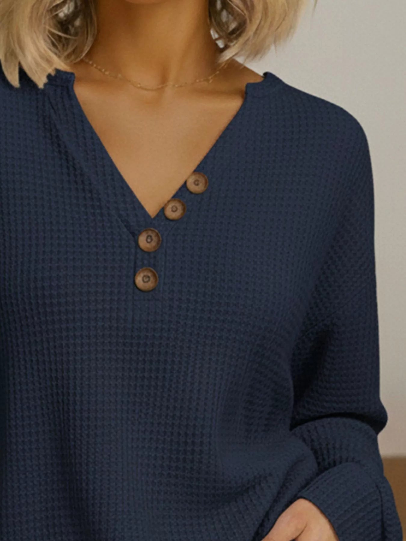 Sarah Express Women's Casual Waffle Knit Long Sleeve T-Shirt Plus Size