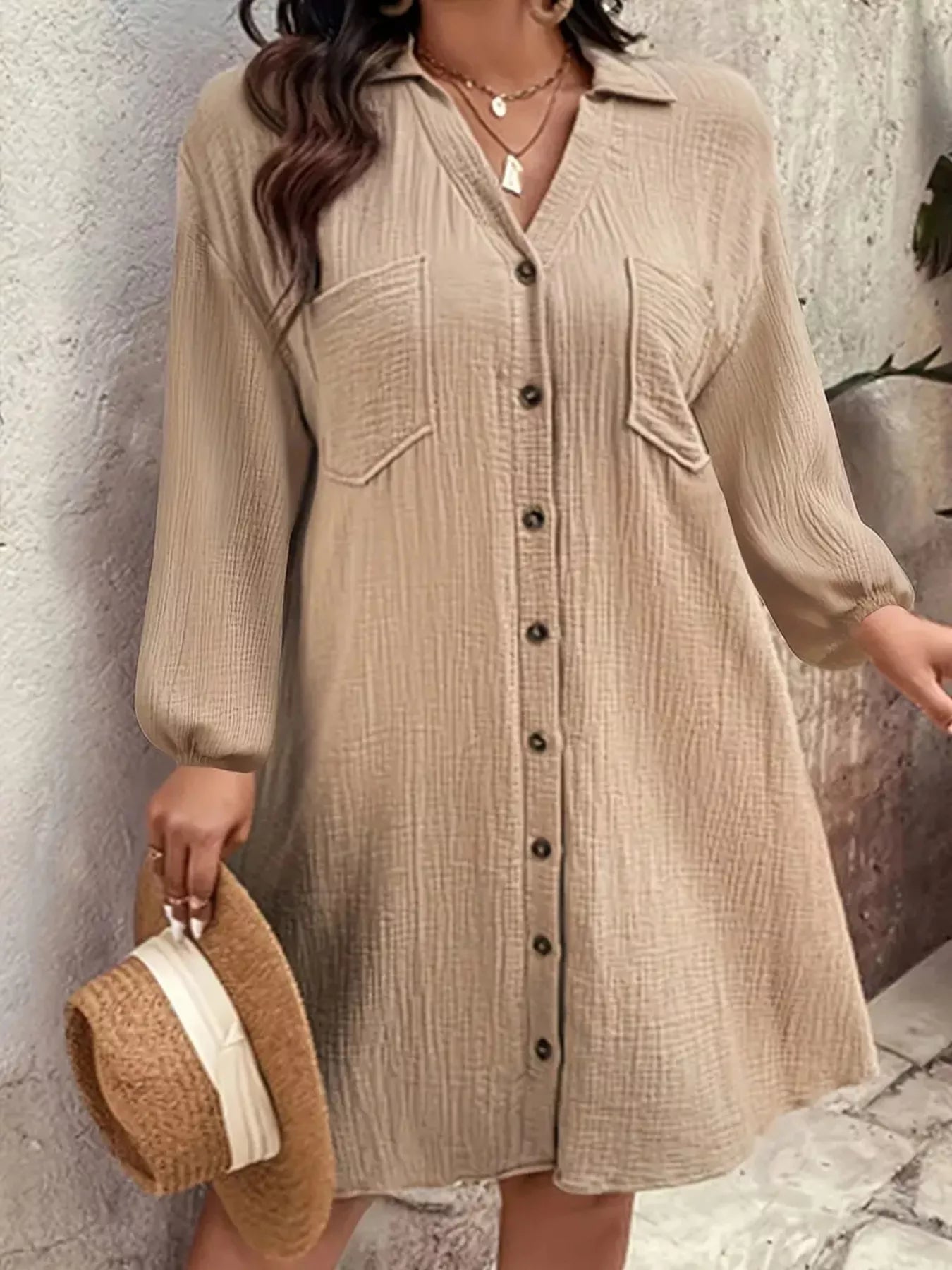 Sarah Express Women's Plus Size Casual Button-Down Shirt Dress