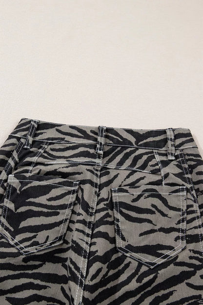 Sarah Express Women's Zebra Stripe Wide Leg Jeans - High Waist Printed Denim Pants