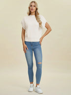 Sarah Express Women’s Plus Size Short Sleeve Mock Neck Viscose Sweater
