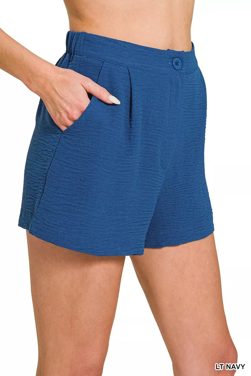 Sarah Express Women's Woven Airflow Back Elastic Waist Shorts