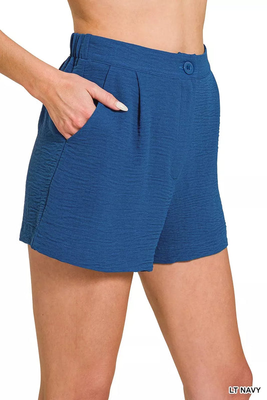 Sarah Express Women's Woven Airflow Back Elastic Waist Shorts