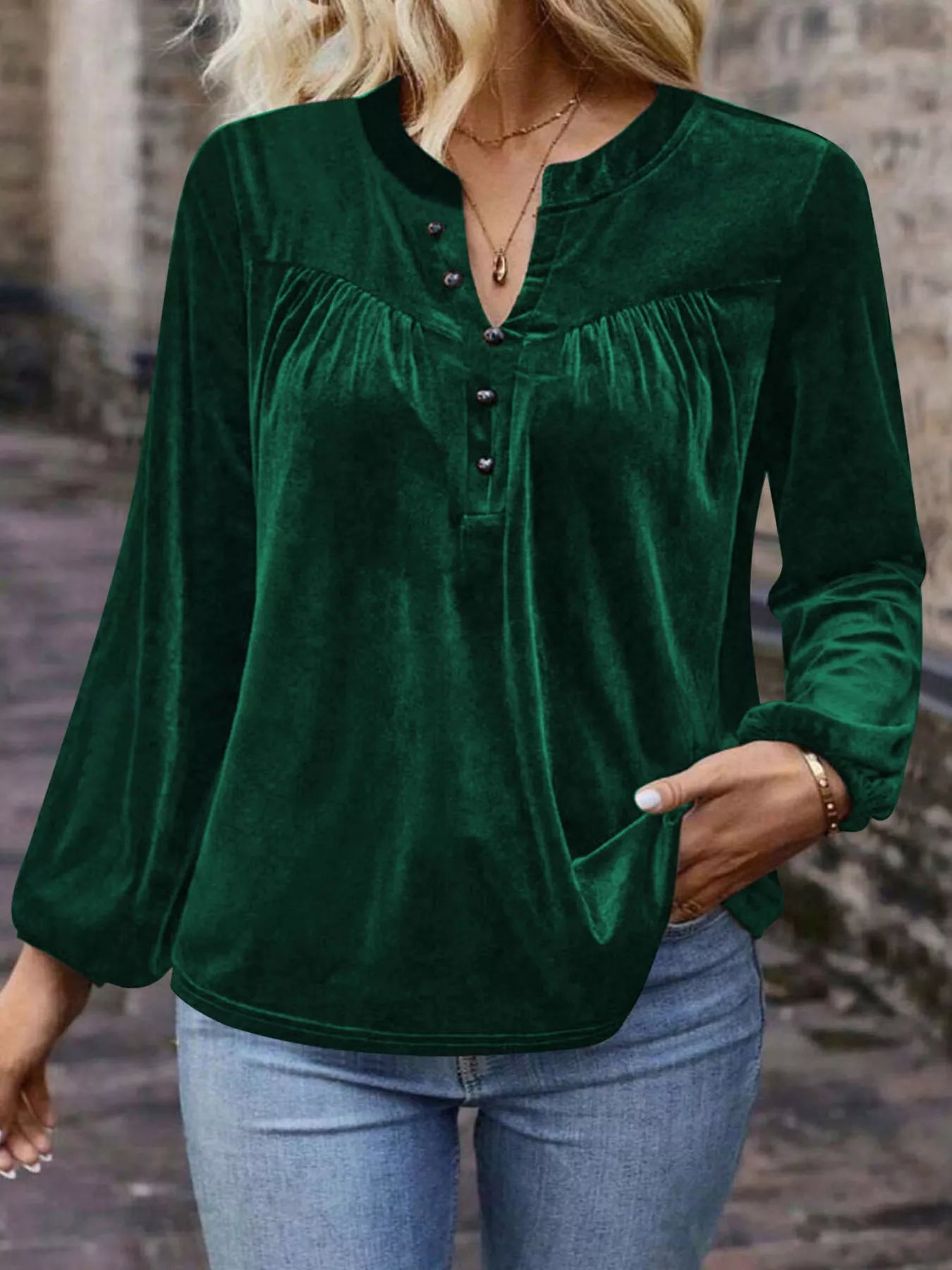 Sarah Express Women's Velvet Balloon Sleeve Blouse