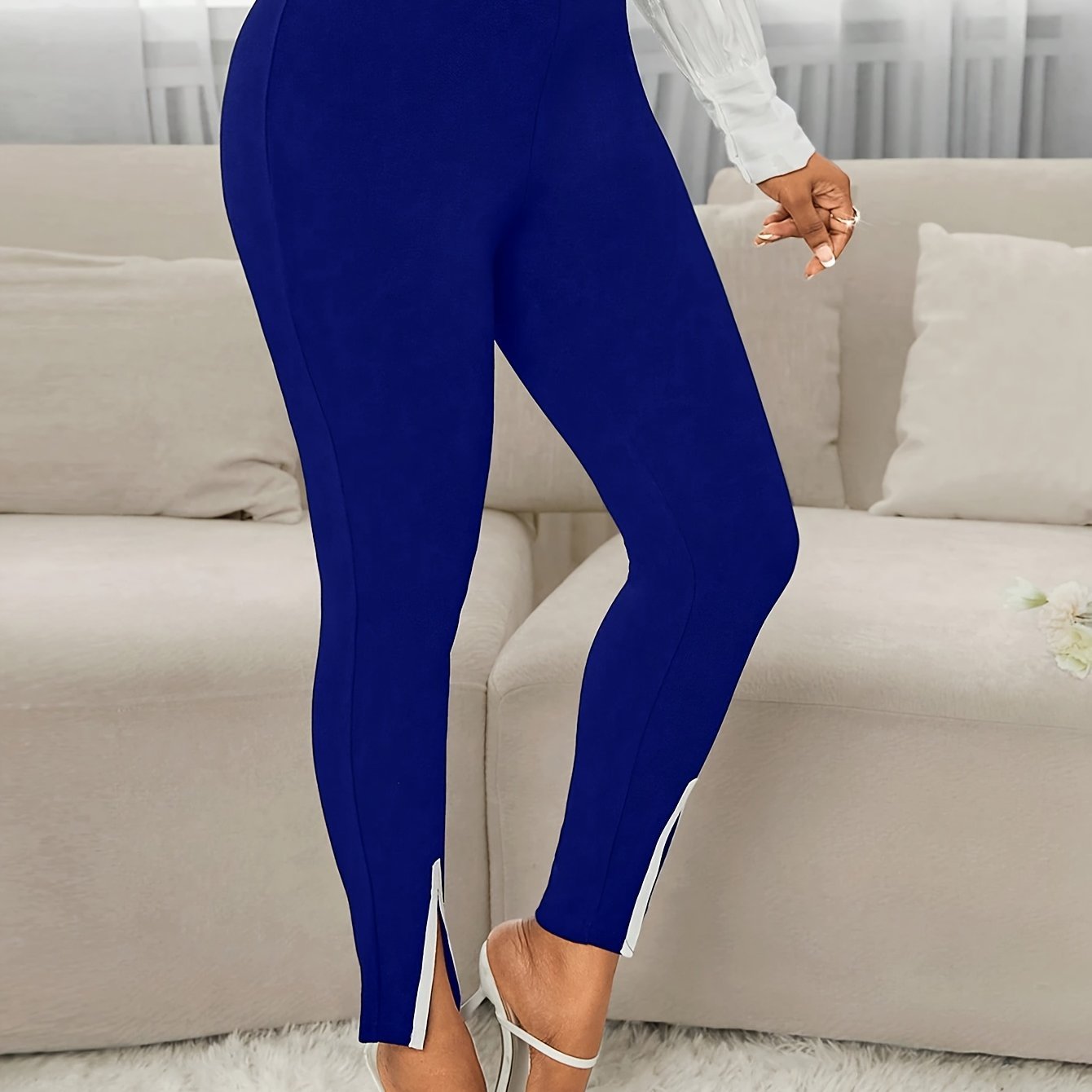 Sarah Express Women's Elegant Slim Fit Chenille Pants High Waist Work Commuter Trousers