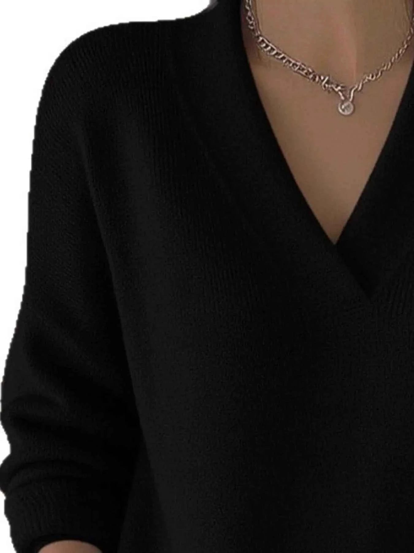 Sarah Express Women's V-Neck Dropped Shoulder Sweater - Relaxed Fit Plus Size Pullover