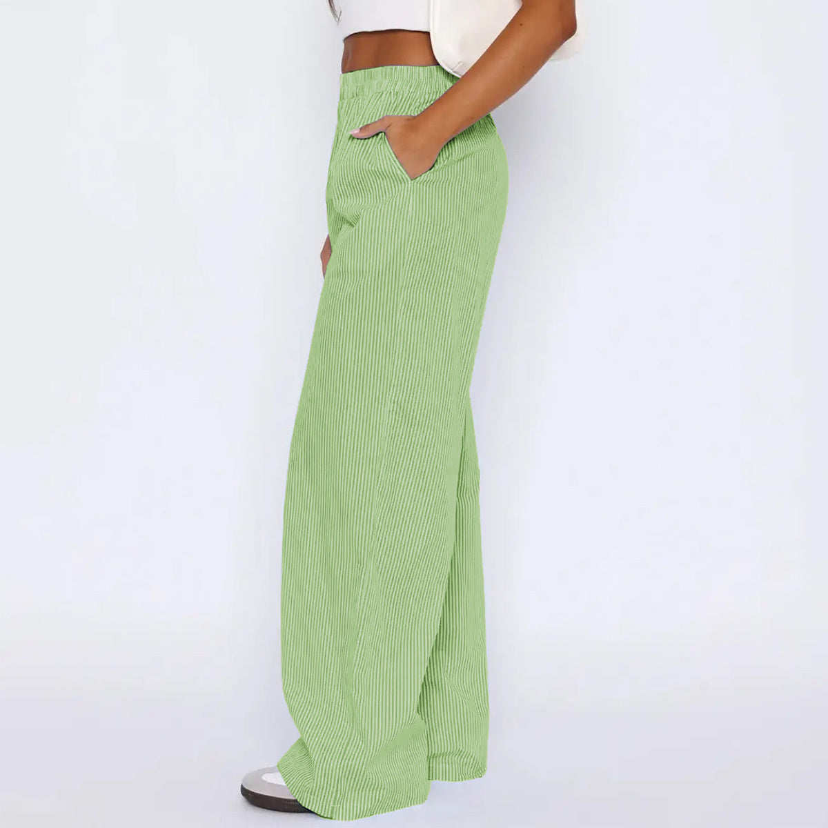 Sarah Express Women's Striped Wide Leg Pants - High Waist Straight Trousers with Pockets
