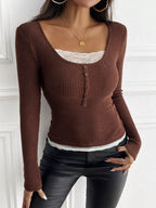 Sarah Express Women's Lace Detail Long Sleeve T-Shirt