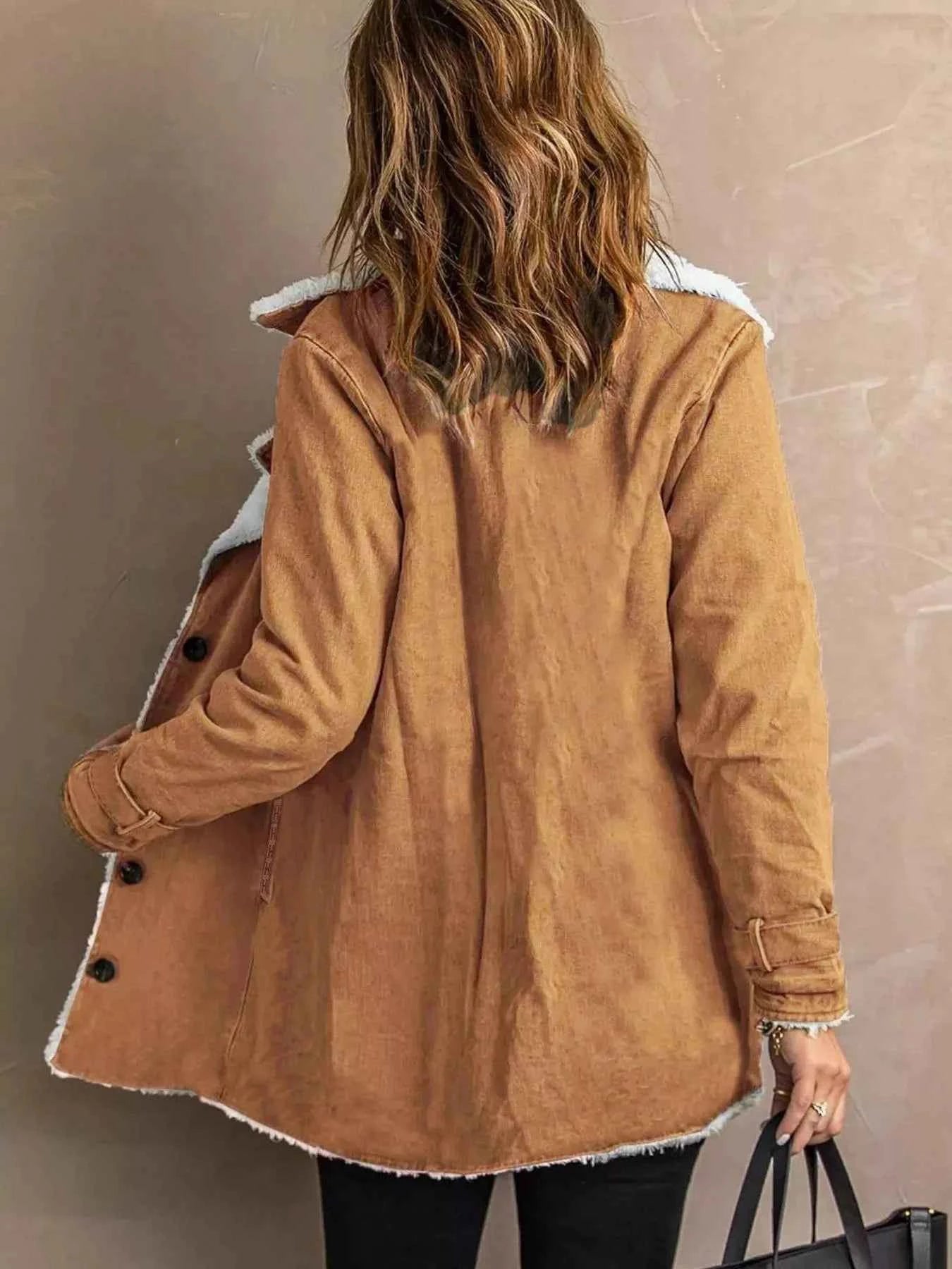 Sarah Express Women's Sherpa Lined Button Up Jacket - Cozy Fleece Outerwear Plus Size