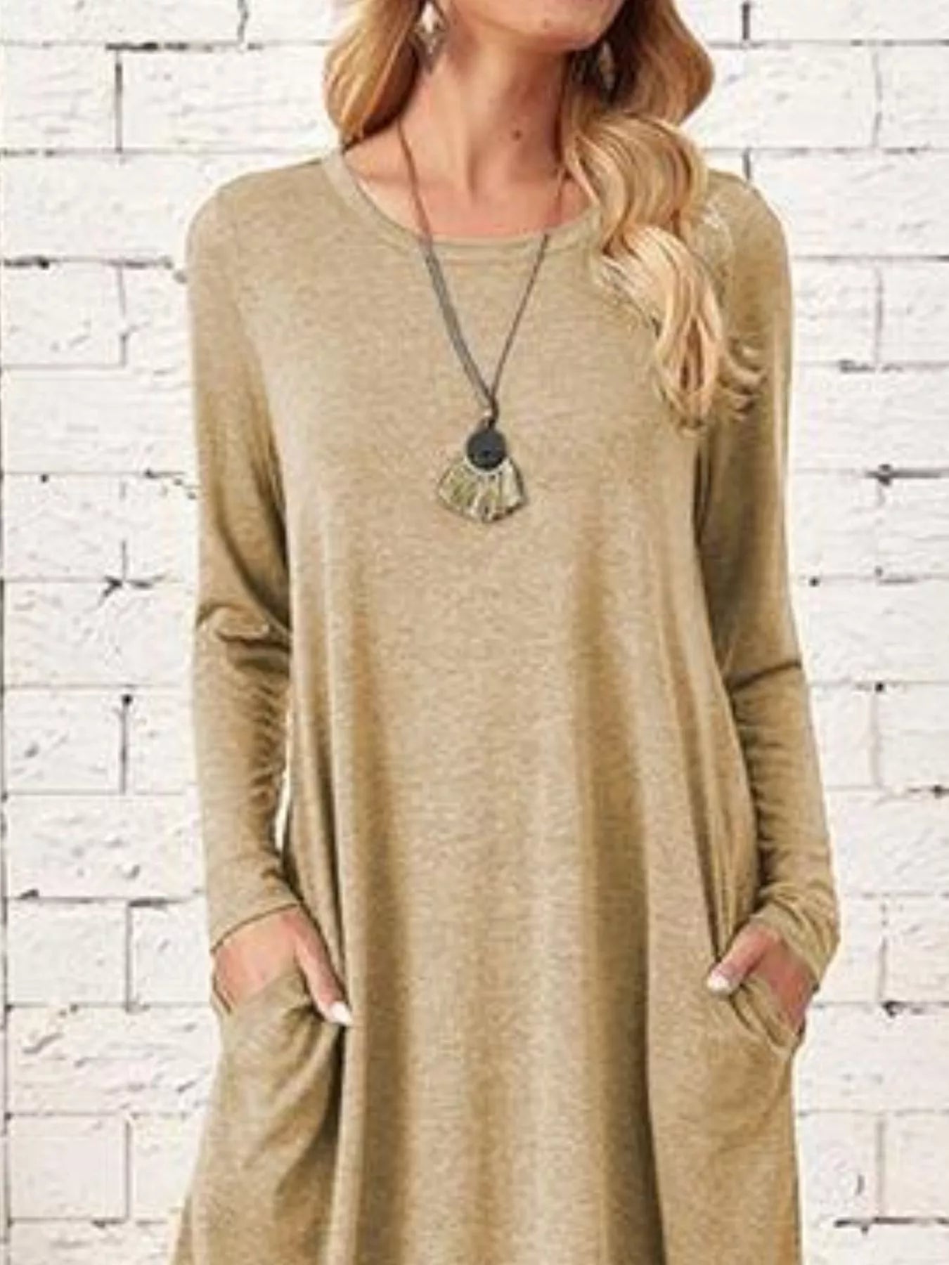 Sarah Express Women's Casual Long Sleeve Pocket Midi Dress