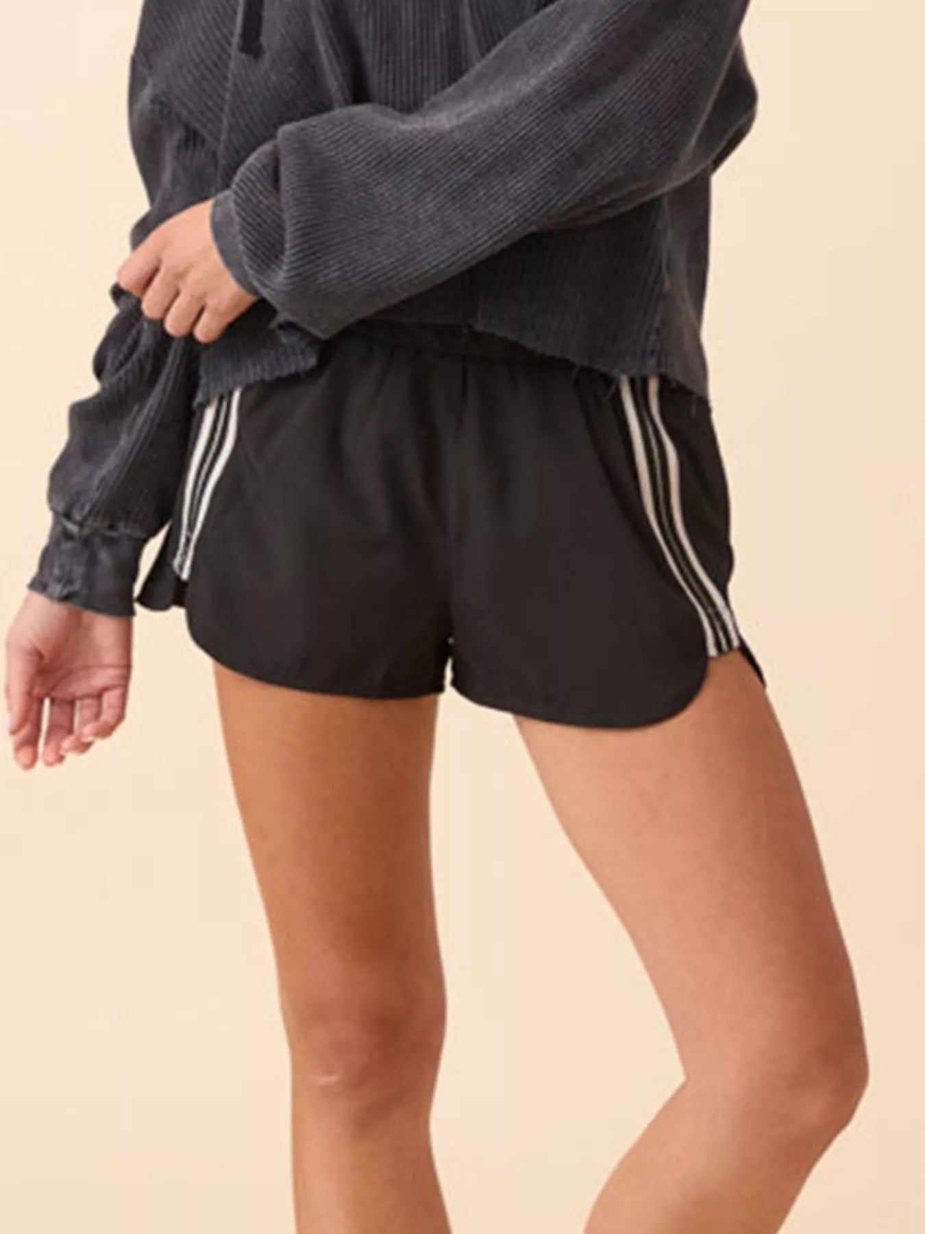 Sarah Express Women's Elastic Waist Varsity Striped Athleisure Shorts