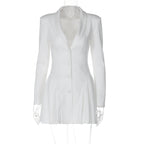 Sarah Express Women's Deep V-Neck Button Front Ruffled Mini Cardigan Dress