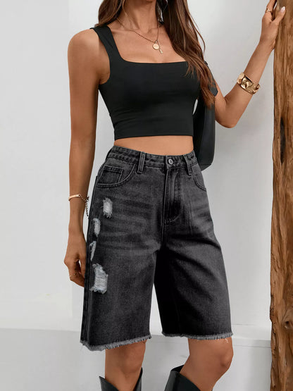 Sarah Express Women's Ripped Frayed Hem Denim Shorts