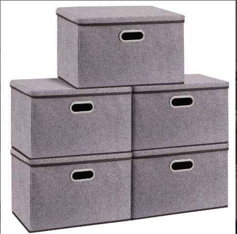 Sarah Express Cotton Linen Storage Box Set - Foldable Clothing Organizer with Lid Grey five piece set