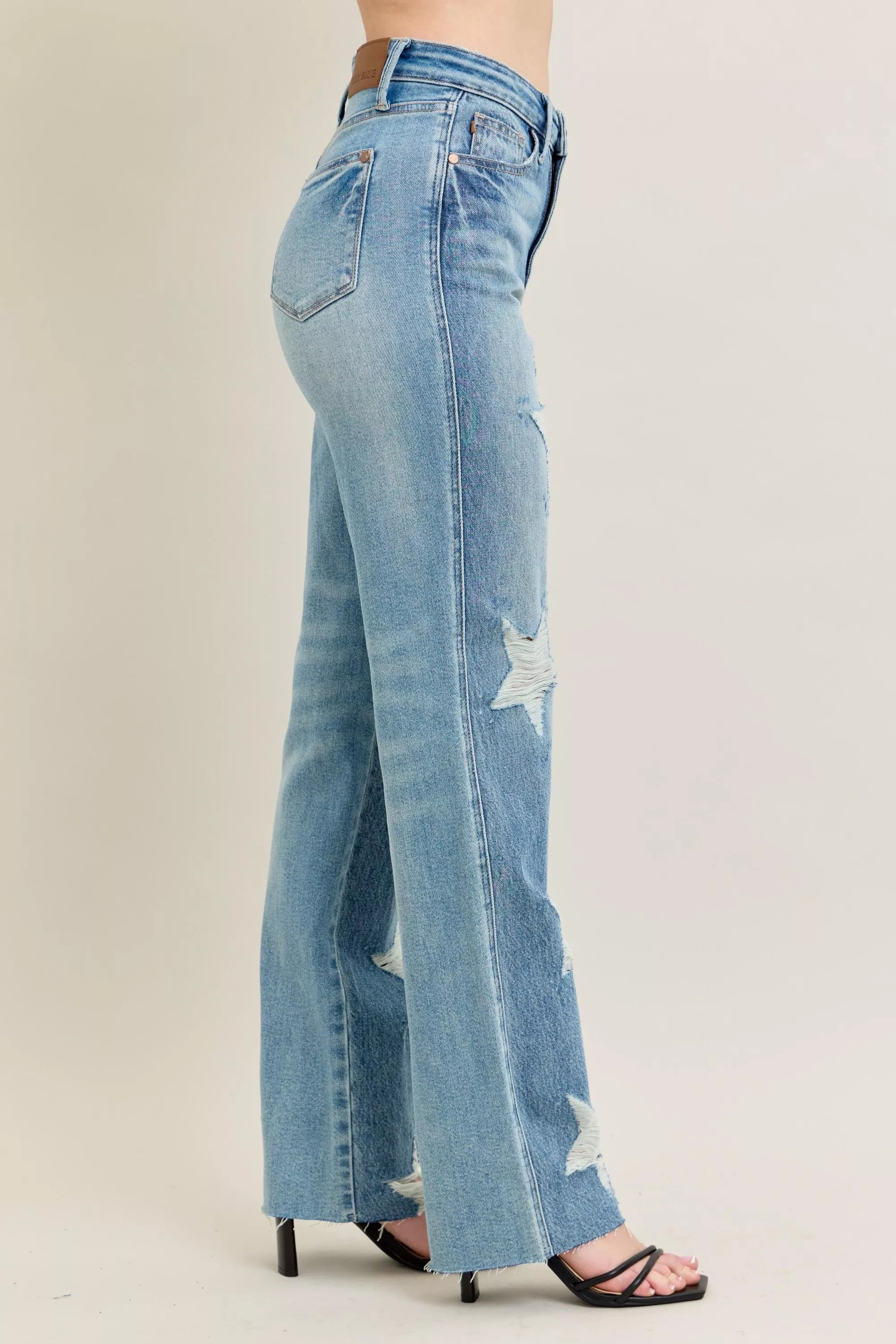 Sarah Express Women’s Plus Size High Rise 90's Straight Jeans with Star Destroy

