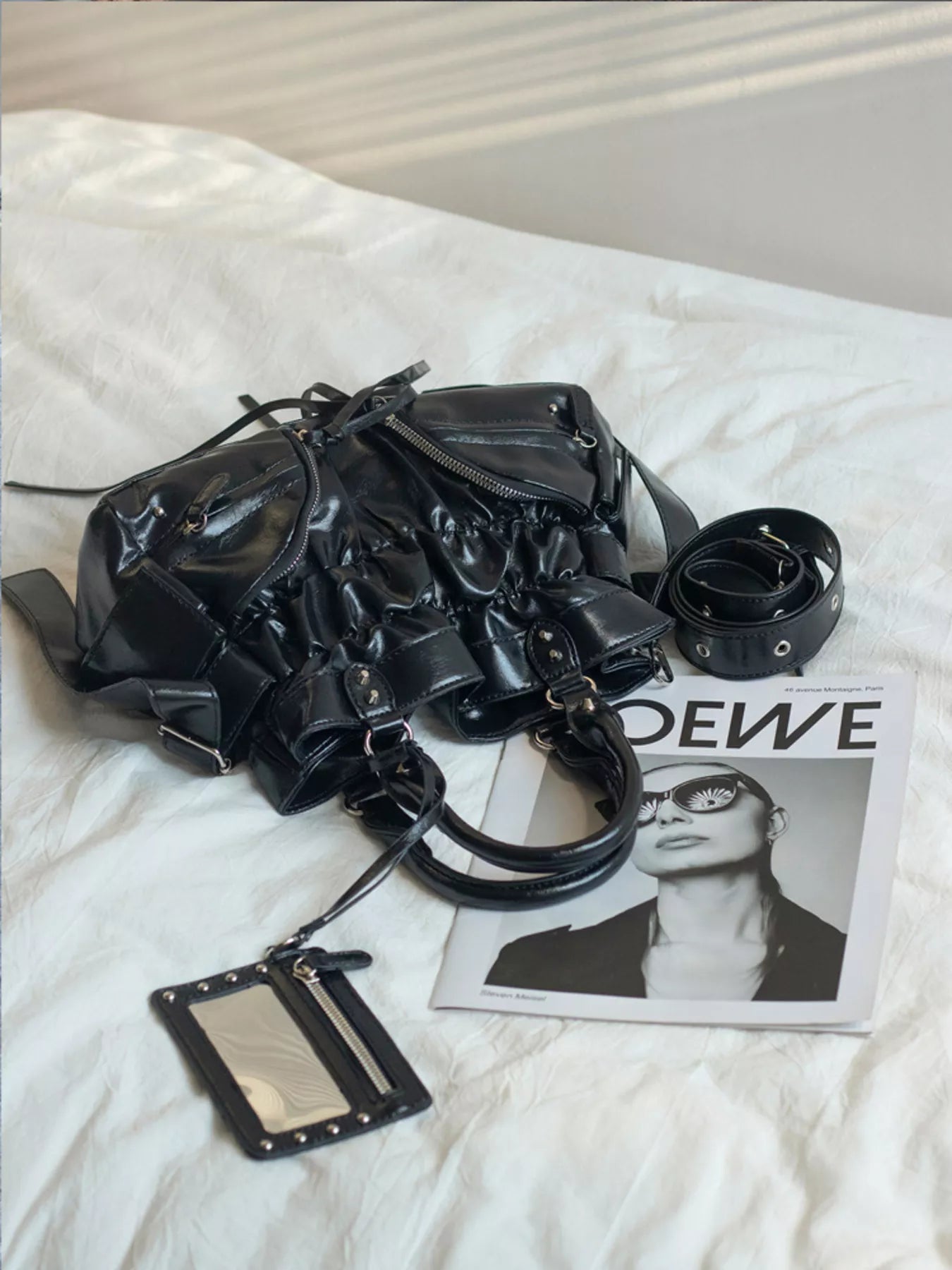 Sarah Express Women's Ruched Leather Crossbody Bag