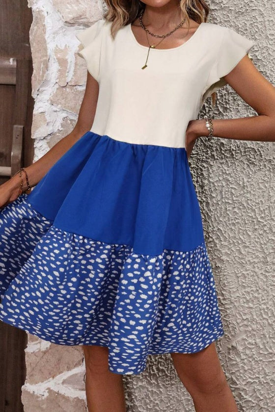 Sarah Express Color Block Floral Print Dress Ruffle Detail Pullover