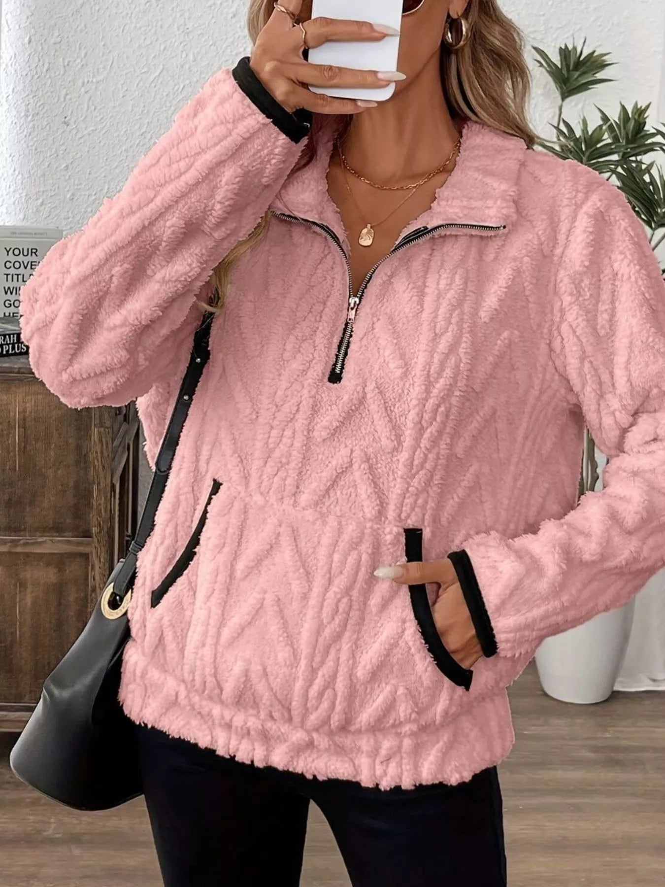 Sarah Express Women's Half Zip Kangaroo Pocket Sweatshirt Plus Size