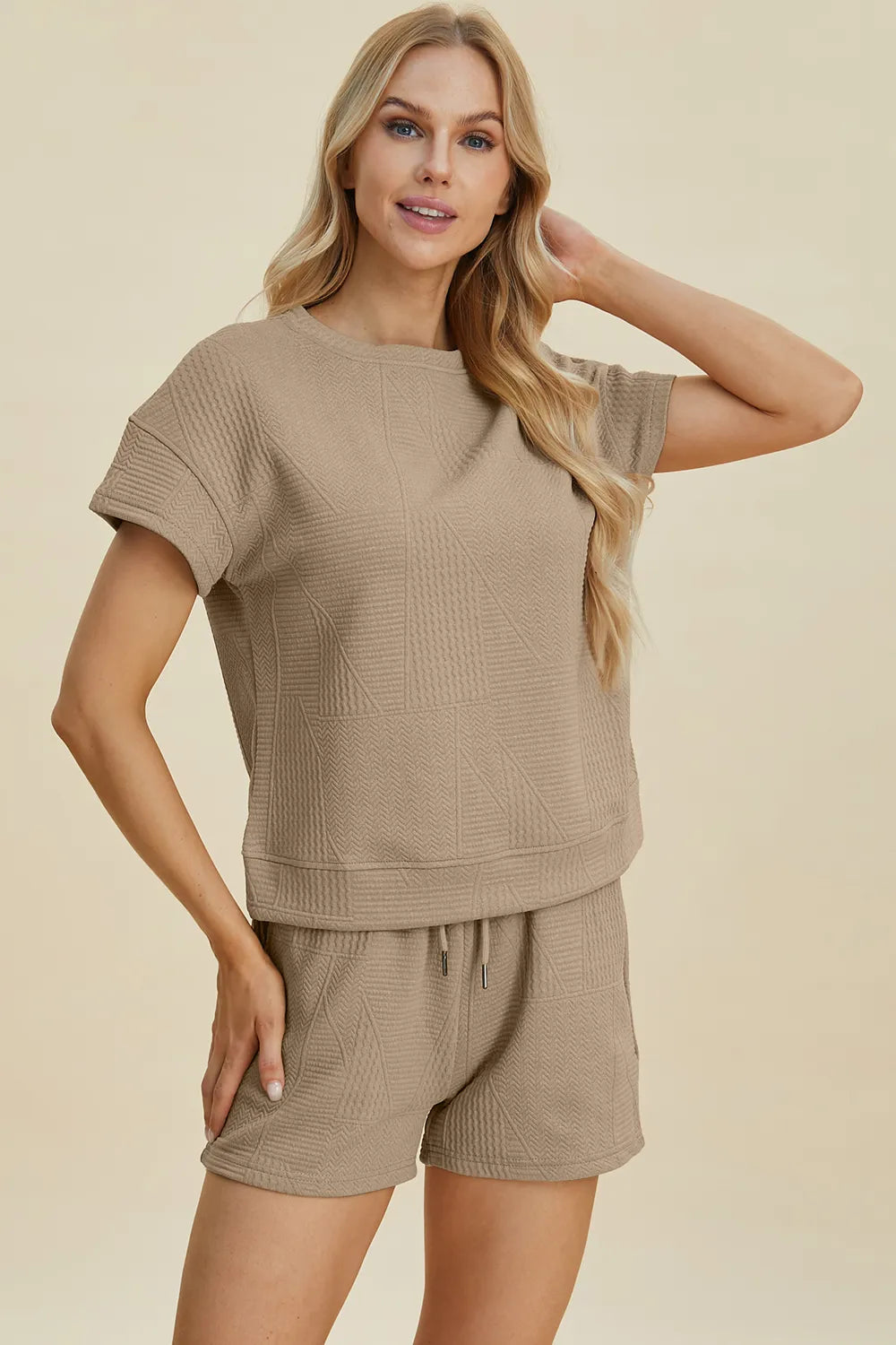 Sarah Express Women’s Plus Size Textured Top and Shorts Lounge Set
