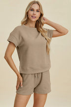 Sarah Express Women’s Plus Size Textured Top and Shorts Lounge Set
