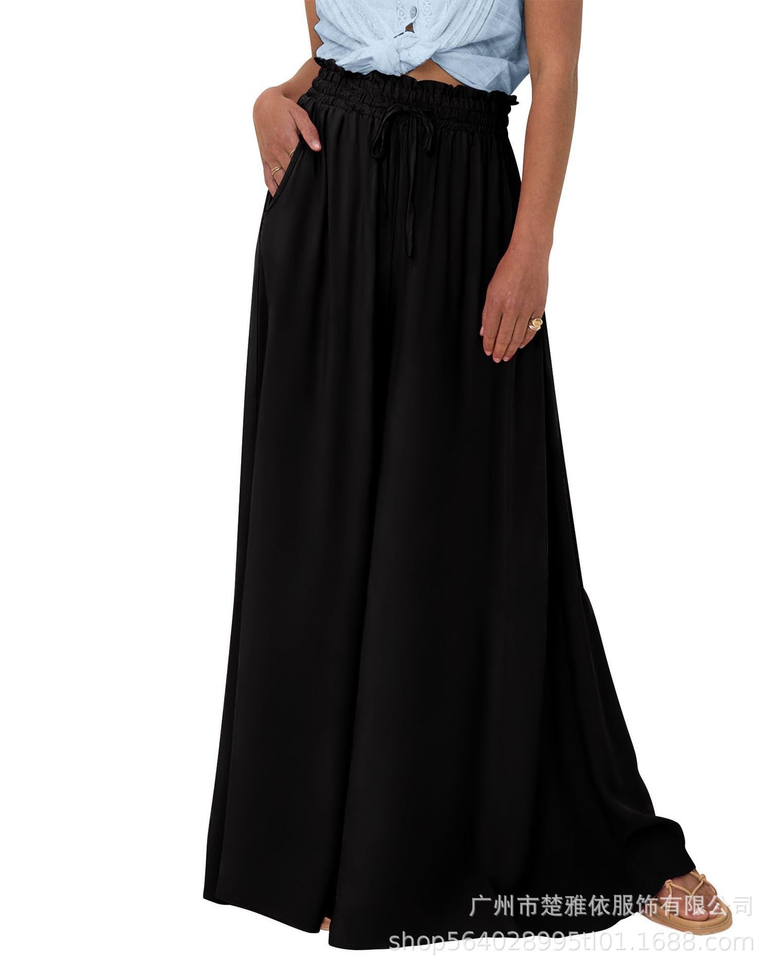 Sarah Express Women's High Waist Wide Leg Pants Casual Polyester Trousers