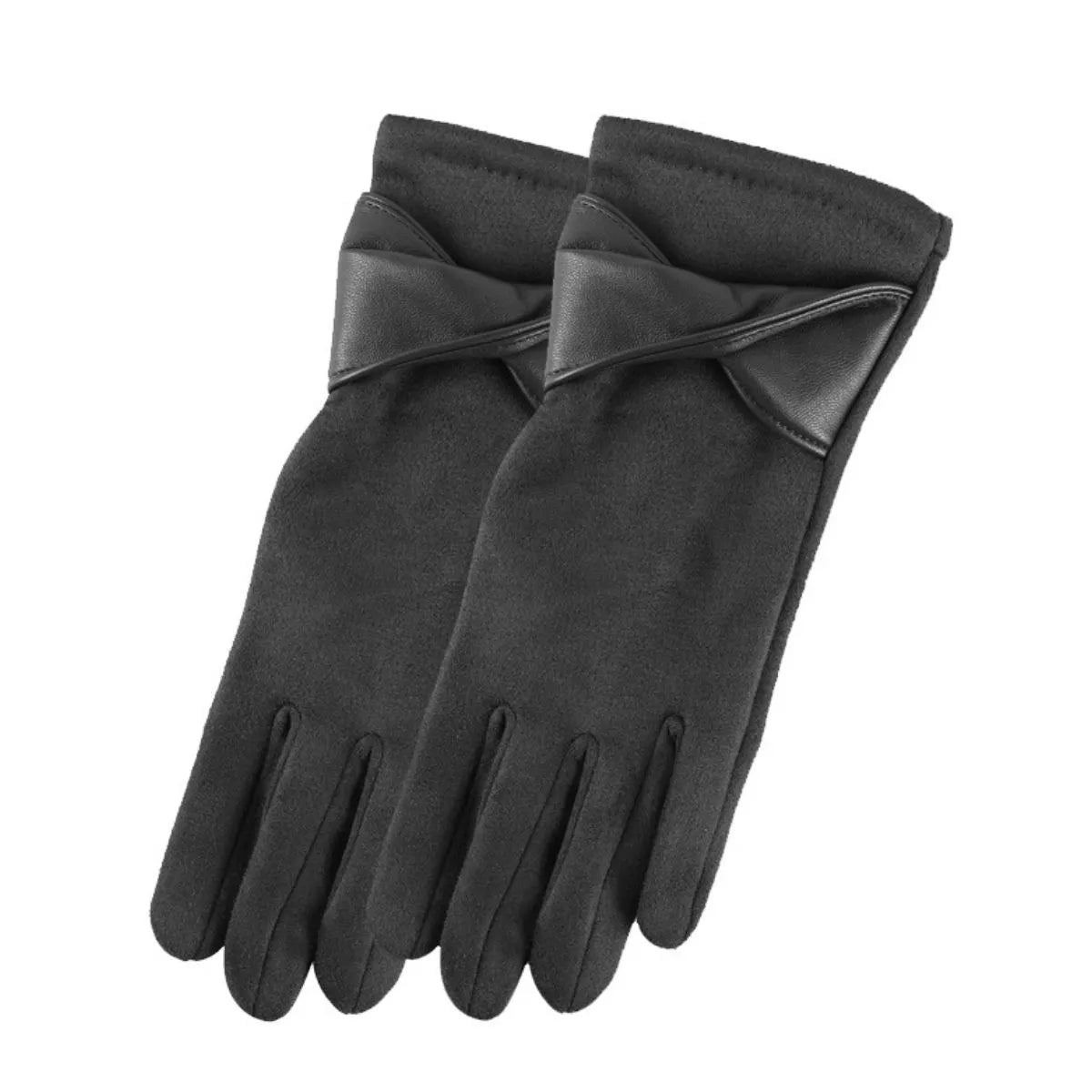 Sarah Express Women's Warm Leather Trimmed Suede Gloves Dark Gray One Size