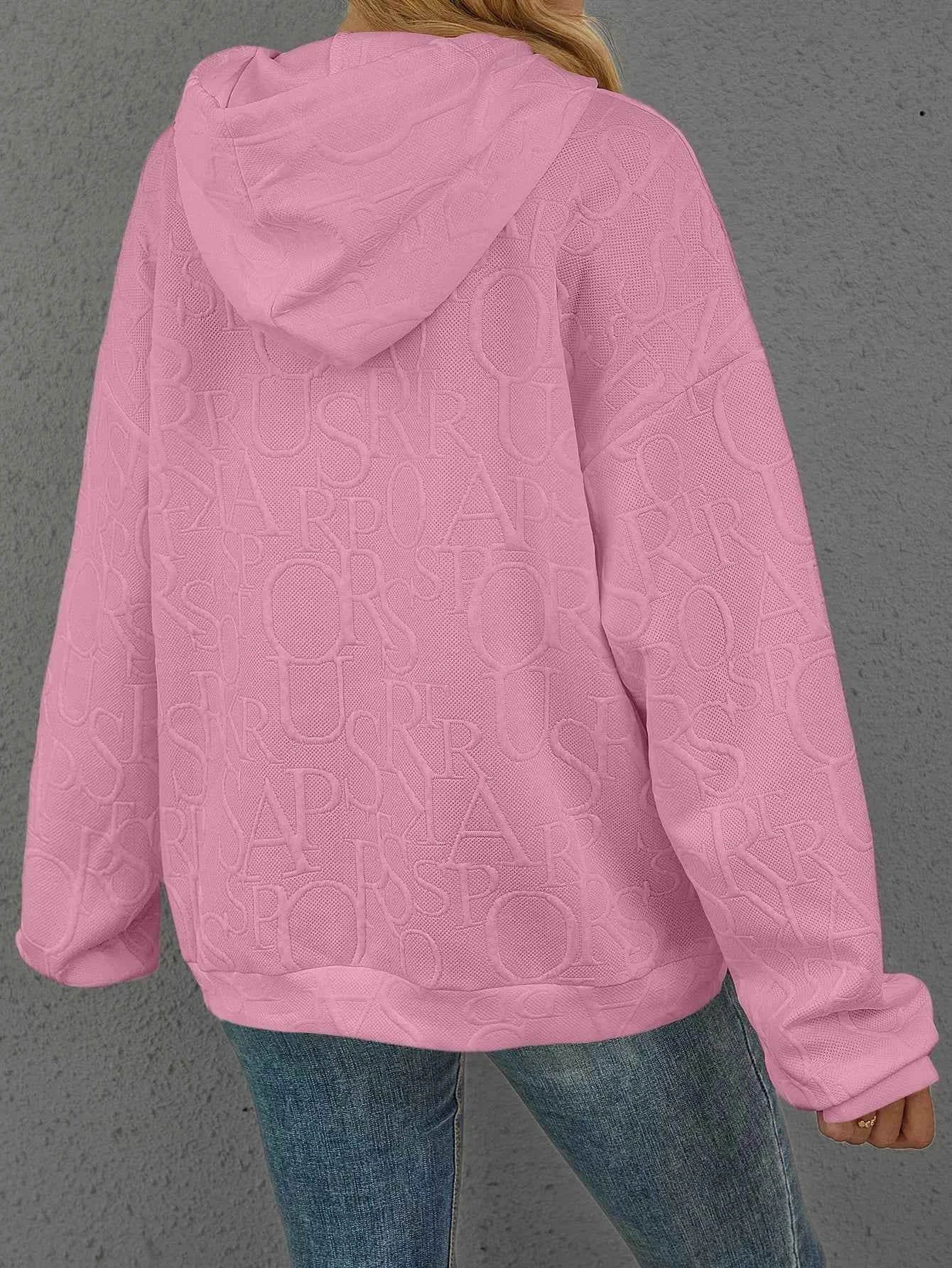 Sarah Express Women's Embossed Lettering Casual Hoodie Plus Size