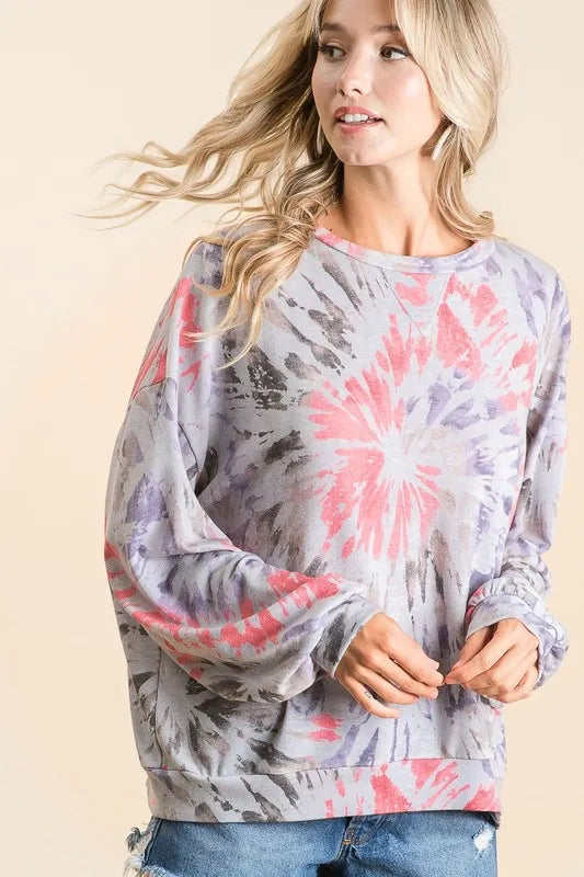 Sarah Express Women’s Tie-Dye Terry Knit Pullover Casual