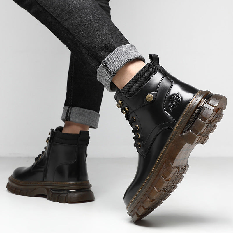 Sarah Express Men's Fleece-Lined British Platform Boots | Microfiber Leather Lace-Up Winter Boots