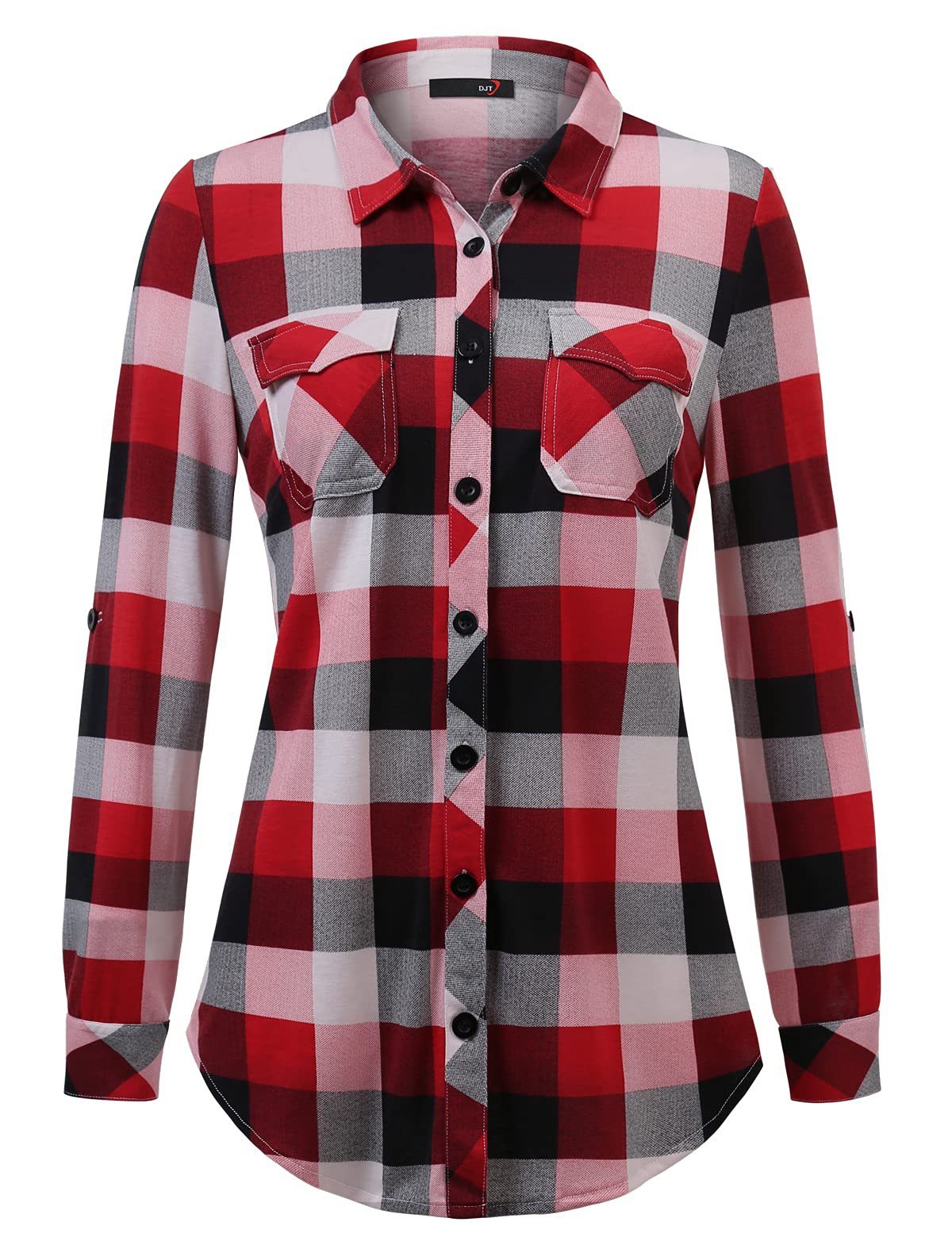 Sarah Express Women's Plaid Button Front Shirt Long Sleeve Casual Cardigan