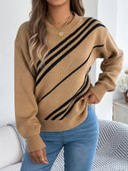 Sarah Express Women's Striped Pattern Casual Round Neck Sweater