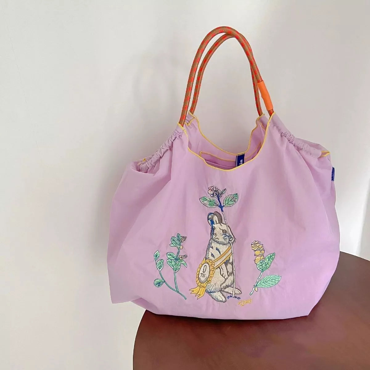 Sarah Express Women's Embroidered Lightweight Canvas Tote Handbag Pink One Size