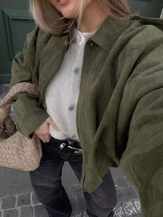 Sarah Express Women's Zip Up Dropped Shoulder Jacket